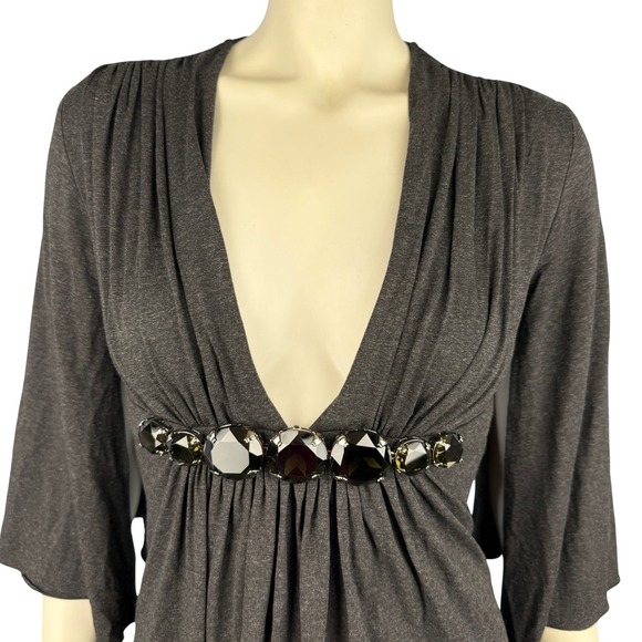 Sky Tops - Sky Brand Y2K Top Green Rhinestones Empire Waist Small Grey 2000s Rare Clubwear
